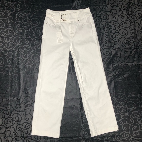 White House Black Market (WHBM) High Rise white wide leg crop denim with a belt - Picture 5 of 11